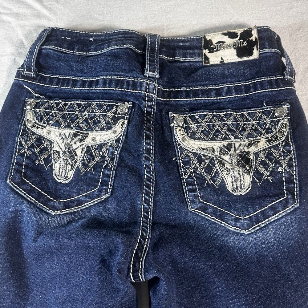 Miss Me Women’s Jeans High Rise Boot Stretch Jean Cow Size 24 Longhorn Buckle